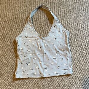 Blue floral halter crop top